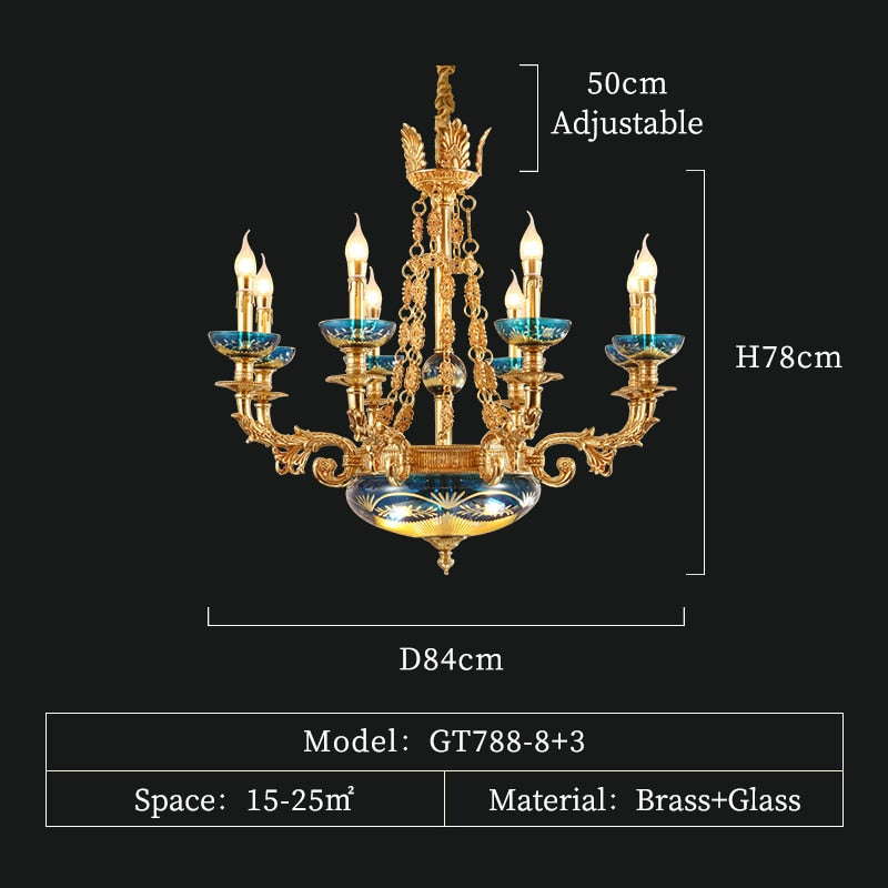 European Elegant Style Full Copper Pendant Lamp Living Room Antique Led Brass Chandelier Chandelier