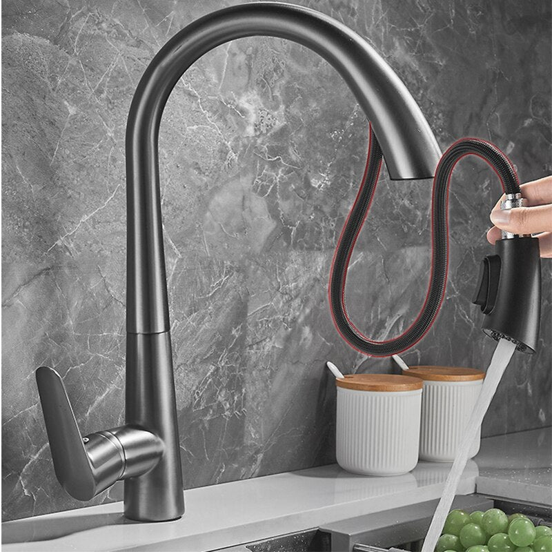 Single Handle Hole Pull Out Spray Brass Kitchen Sink Faucet Mixer Cold Hot Water Taps Torneira