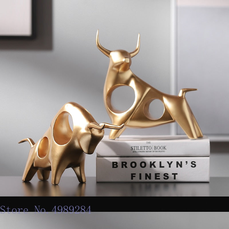 Golden Bull Sculpture: Abstract Resin Decor With European Flair Items