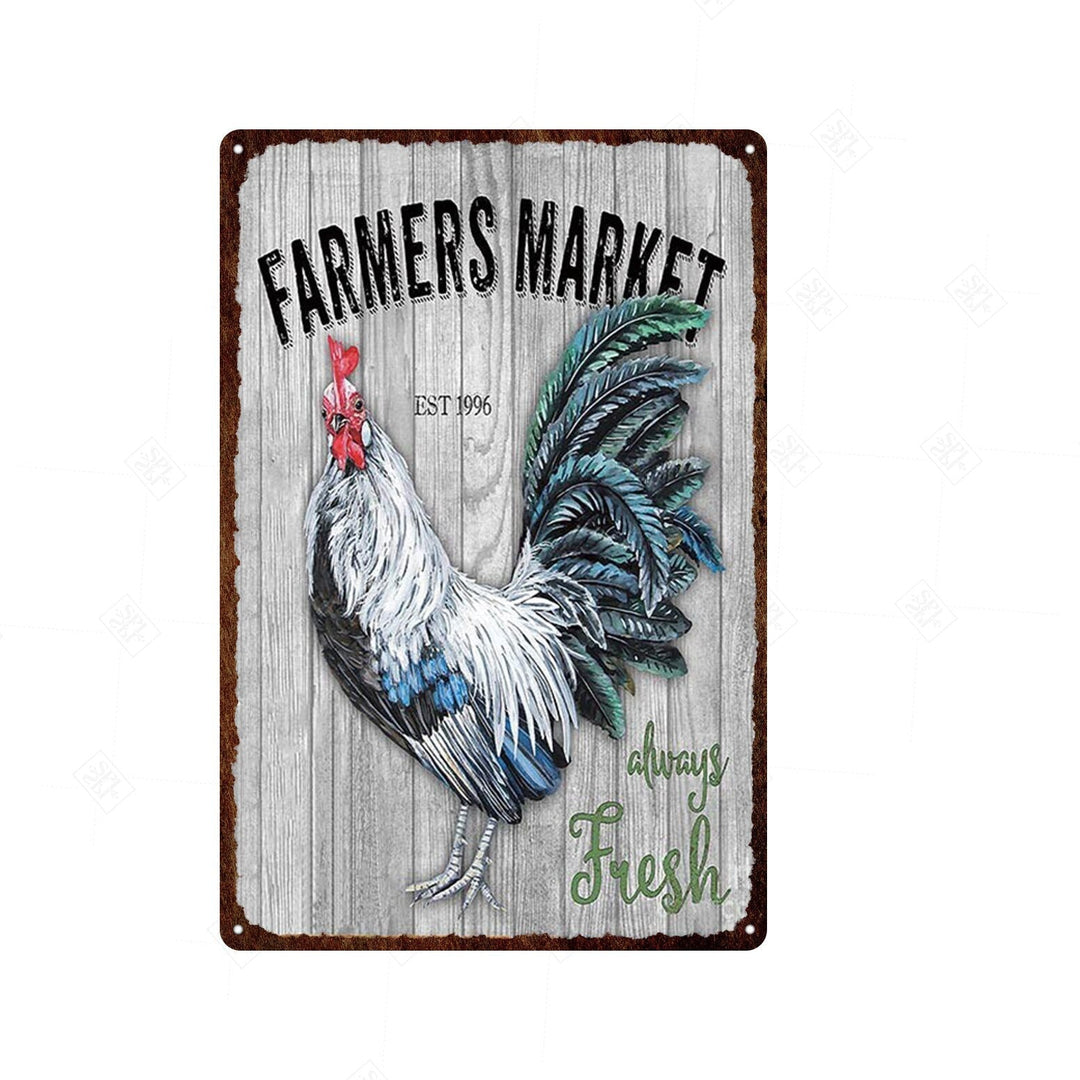 Vintage Chicken And Fresh Eggs Tin Sign: Farmhouse Kitchen Farm Wall Art Decor 24 / 20X30Cm Painting