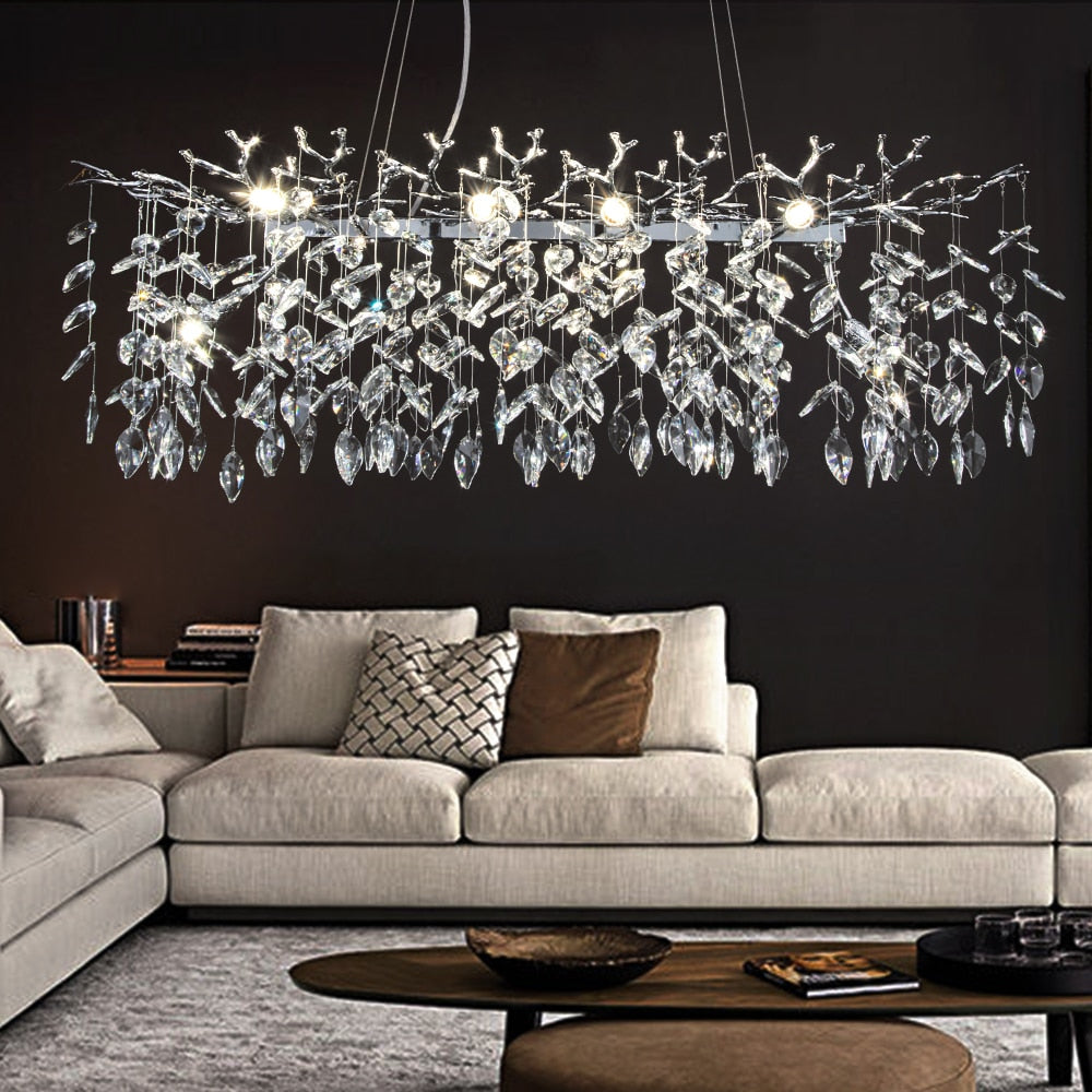 Layla - Elegant Crystal Pendant Light For Living Dining & Bedrooms In Chrome Gold Chandelier