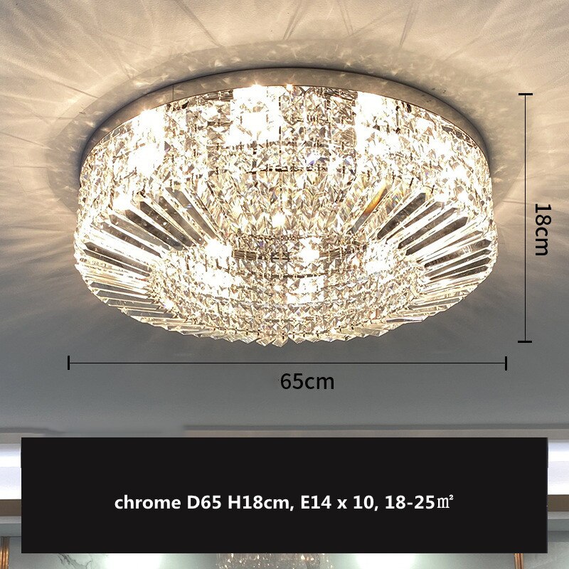 Modern Round Crystal Golden Ceiling Lamp - Stainless Steel Led E14 Luminaire For Dining Room