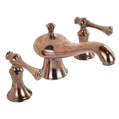 New Basin Faucet Bathroom Widespread Three Holes 8 Inch Brass Water Mixer Tap Gold Black Water Sink