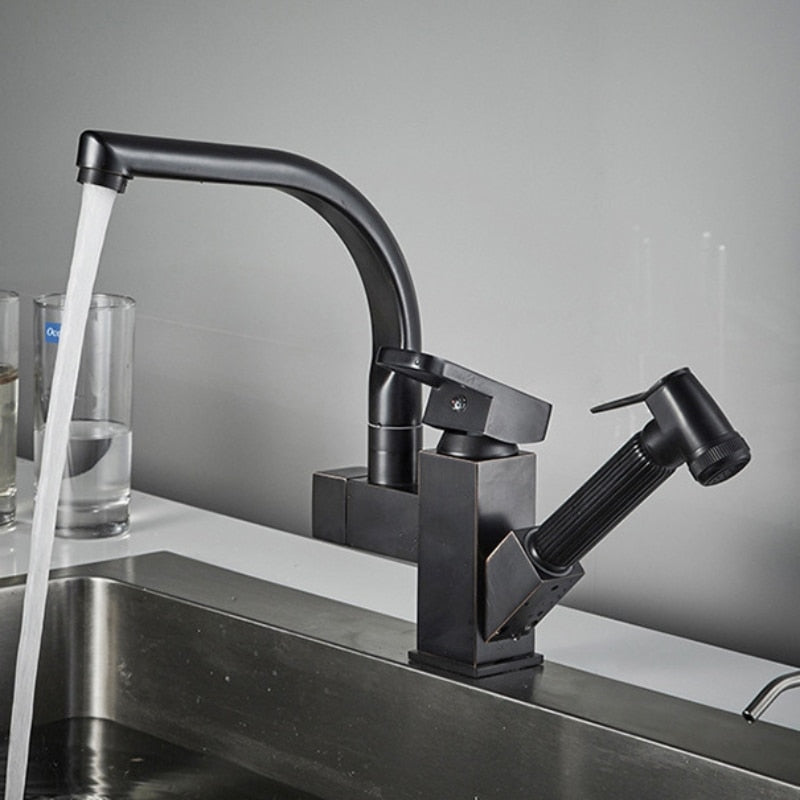 Stainless Steel Pull Out Kitchen Faucet Hot Cold Water Mixer Tap With High Pressure Sprayer 360