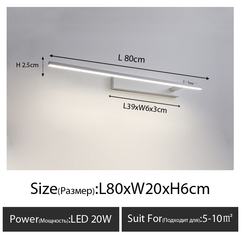 Modern Led Wall Light Ac90 - 260V Mounted Bathroom Mirror Bedroom Cabinet Dresser Left White L80Cm