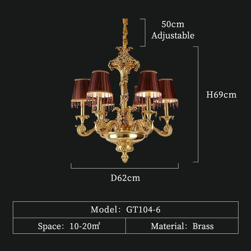 Haley - European Style Brass Hanging Ceiling Lamp Led Lighting Fixtures Classical Hotel Chandelier