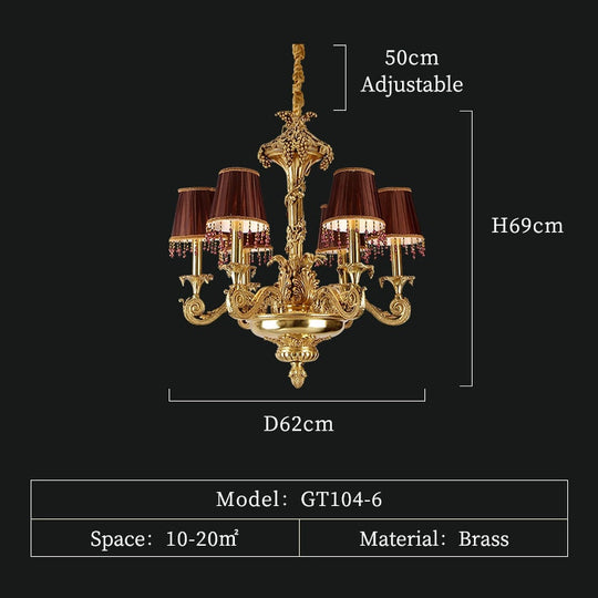 Haley - European Style Brass Hanging Ceiling Lamp Led Lighting Fixtures Classical Hotel Chandelier