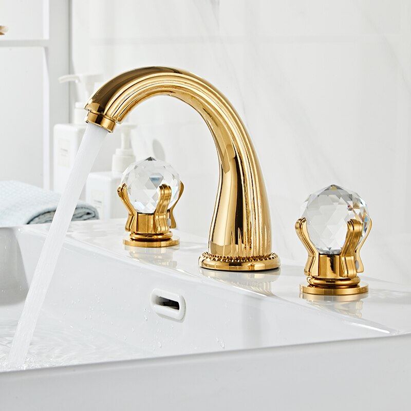 Bathroom Basin Faucet With Crystal Ball Switch Waterfall Faucets Hot Cold Water Mixer Tap Set Dual