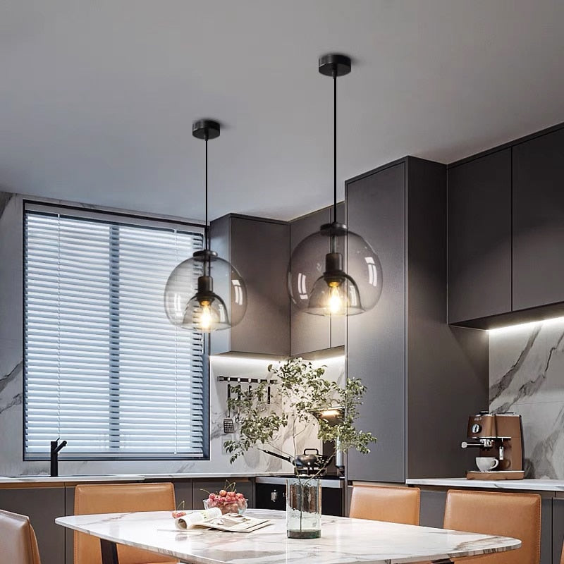 American Vintage Smoke Gray Glass Pendant Lights Minimalist Dining Room Counter Nordic Led Loft