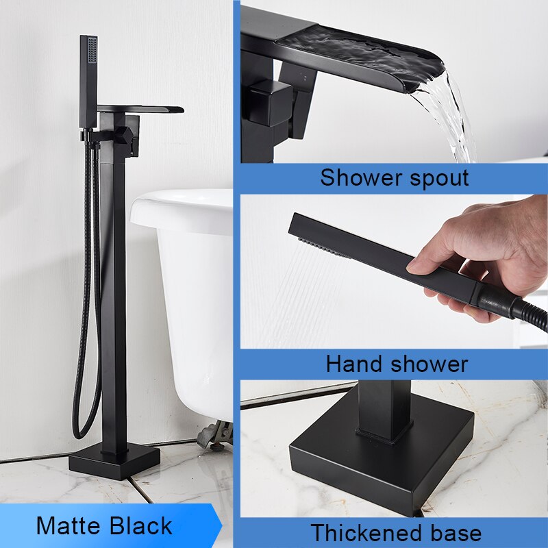 Bathroom Bathtub Faucet Black Flooring Standing Single Handle Cold And Hot Water Mixer Tap Crane