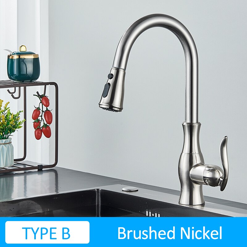 Black Kitchen Faucets Pull Out Sink Mixer Tap Single Lever Water Crane For 360 Rotation Type B -