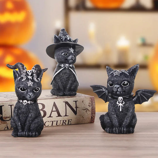 Garden Witch Cat Sculpture Gothic Kitten Decoration Halloween Magic Statue Resin Craft Ornament
