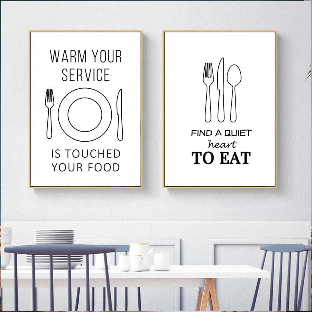 Black White Canvas Painting Nordic Kitchen Quotes Wall Posters Art Prints Pictures For Dining Room