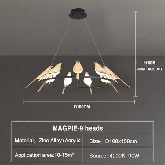 Magpie Bird Ceiling Chandelier For Dining Room Luminaire Suspension Pendant Lamp Decorative