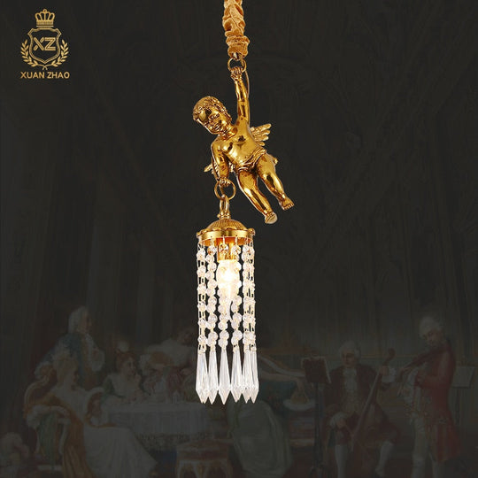 Kiera - Cupid Hanging Single Lamp Small Crystal Bedside Danish Stair Cluster Pendant Light For