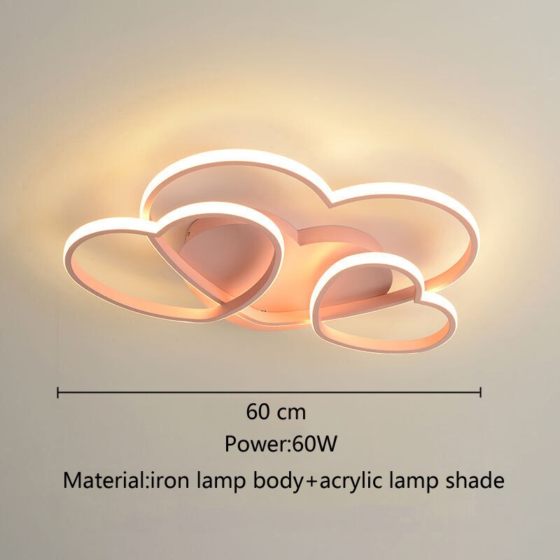 Light For Home Led Bedroom Women Princess Heart Shape Ceiling Lights Lamp Dimmable Wedding Girls