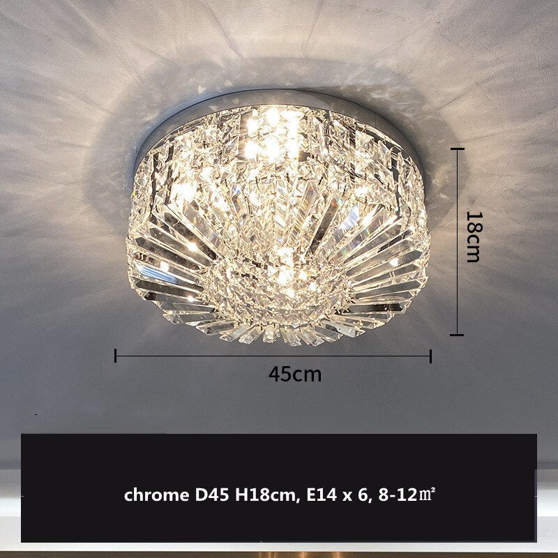 Modern Round Crystal Golden Ceiling Lamp - Stainless Steel Led E14 Luminaire For Dining Room