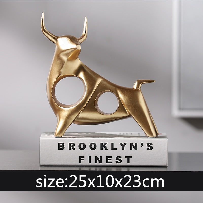 Golden Bull Sculpture: Abstract Resin Decor With European Flair Gold - A Items