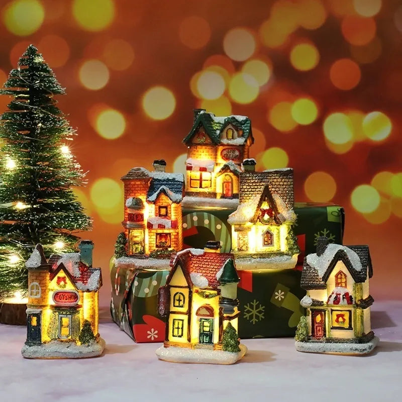Christmas New Decorations Resin Small House Micro Landscape Ornaments Gifts Christmas Decor