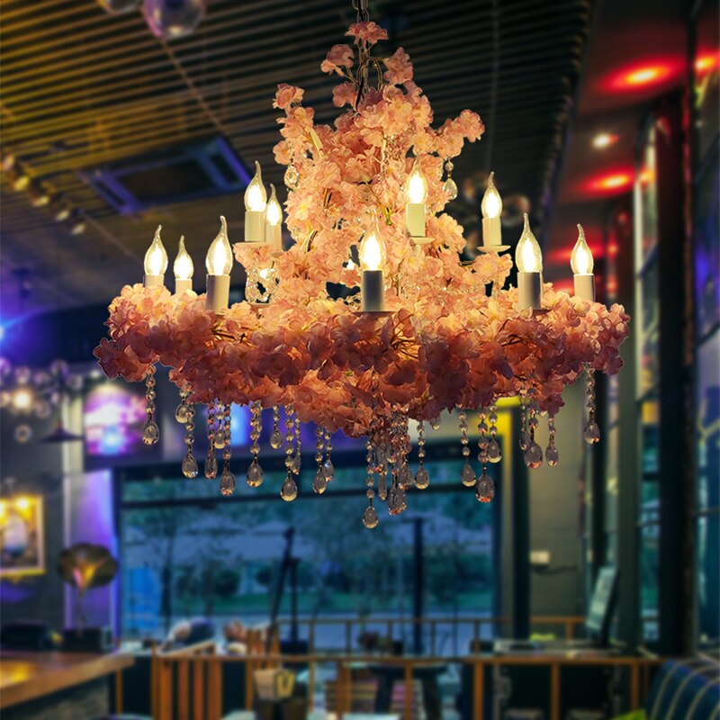 Simulation Flower Crystal Restaurant Wedding Banquet Pendant Light Art Hotel Decoration Green Plant