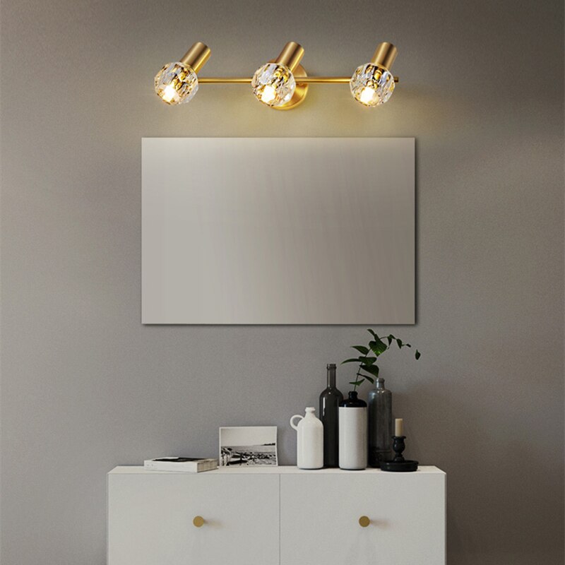 Modern Nordic Crystal Mirror Sconce Gold Luxury Simple Bedroom Bathroom Cabinet Wall Lamp Metal