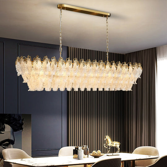 Luxury Gold Rectangle Chandelier - Modern Led Glass And Metal Hanging Lamp For Dining Room Kitchen