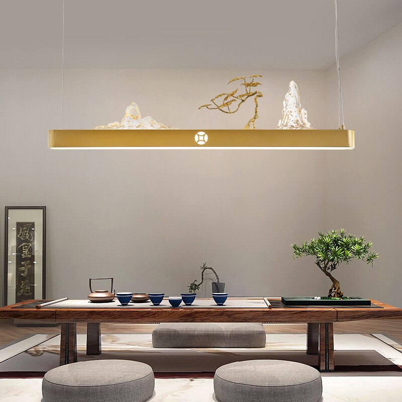 Zen Harmony: Gold Pine Landscape - Inspired Led Chandeliers For Nordic Dining Pendant Light