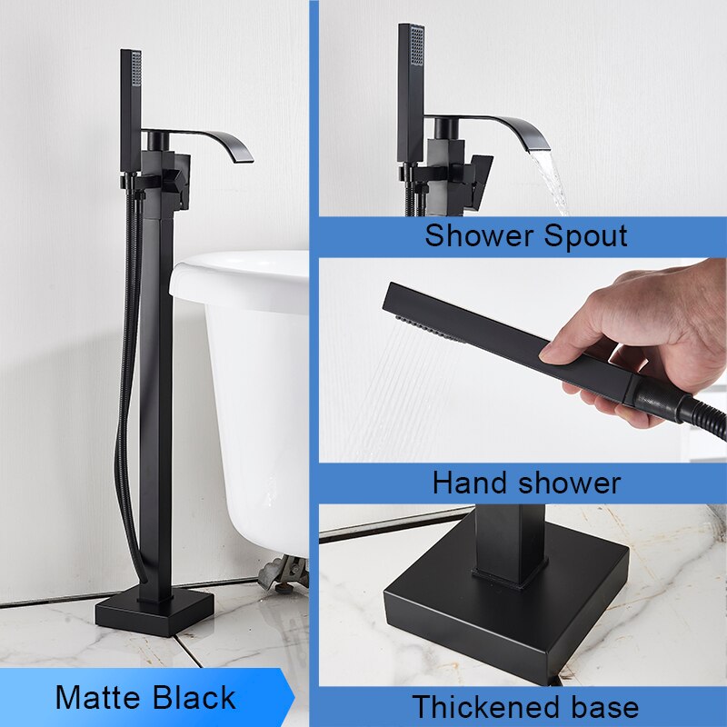 Bathroom Bathtub Faucet Black Flooring Standing Single Handle Cold And Hot Water Mixer Tap Crane