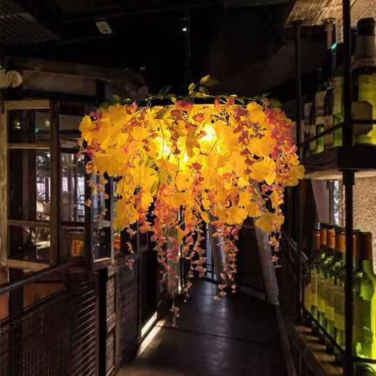 Industrial Wind Simulation Green Plant Maple Leaf Pendant Light Theme Hotel Restaurant Storefront