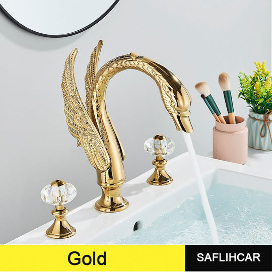 Gold Swan Bathroom Bathtub Faucet With Double Crystal Handwheels Hot Cold Water Mixer Tap Basin