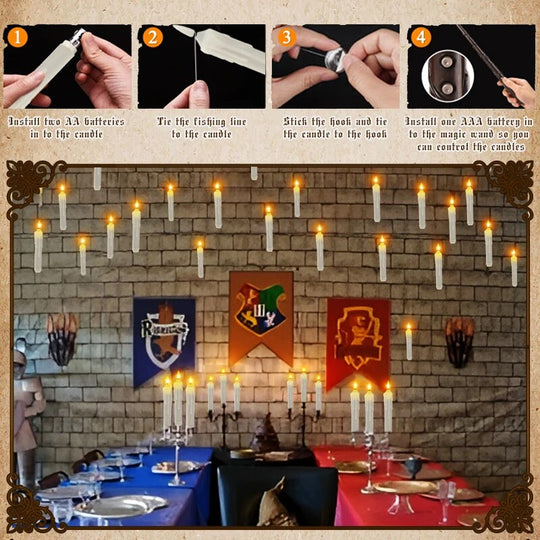 Led Flameless Floating Candle With Wand Magic Remote Control Flickering Hanging Candles Battery