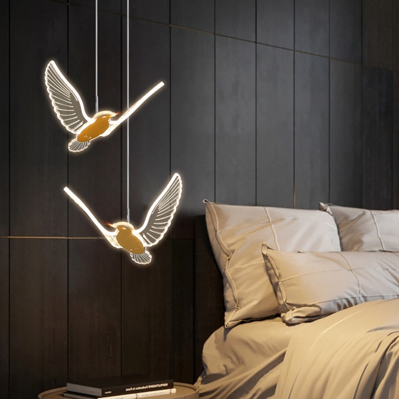 Modern Led Pigeon Pendant Lamp New Creative Chandelier Art Bird Bedroom Bedside Light Indoor