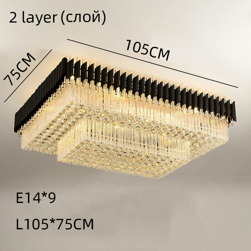 Luxury Rectangular Crystal Ceiling Lamp - Dazzling Large - Scale Lighting For Elite Living Rooms &