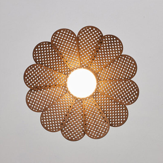 Korean Wood Dining Room Pendant Lights Petal Shape Warm Bedroom Kitchen Shop Lamp Cord Adjustable