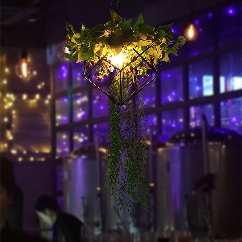 Net Red Retro Plant Pendant Light Restaurant Cafe Bar Hot Pot Shop Creative Cherry Blossom Green