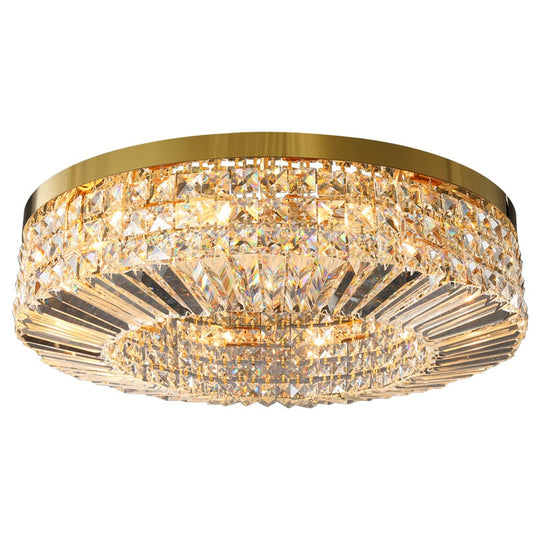 Modern Round Crystal Golden Ceiling Lamp - Stainless Steel Led E14 Luminaire For Dining Room