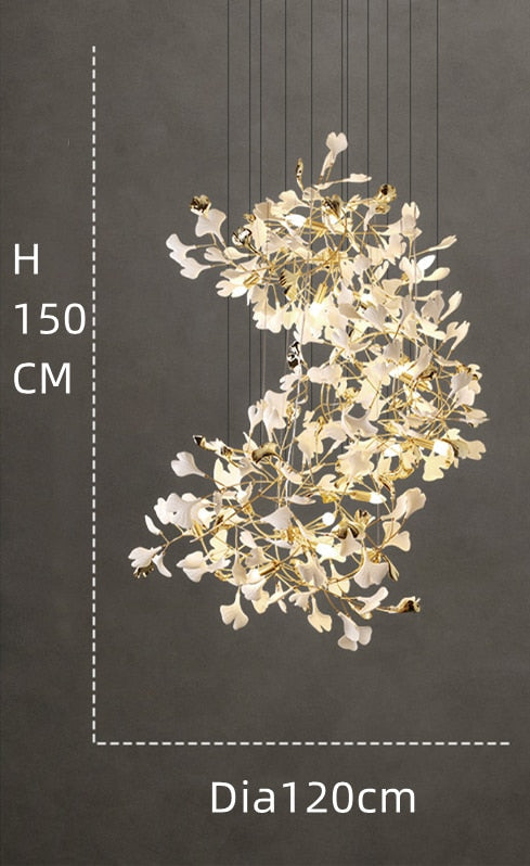 Modern Ceramic Petal Chandelier Nordic Design Ginkgo Branch Leaves Copper Led Lighting Living Room