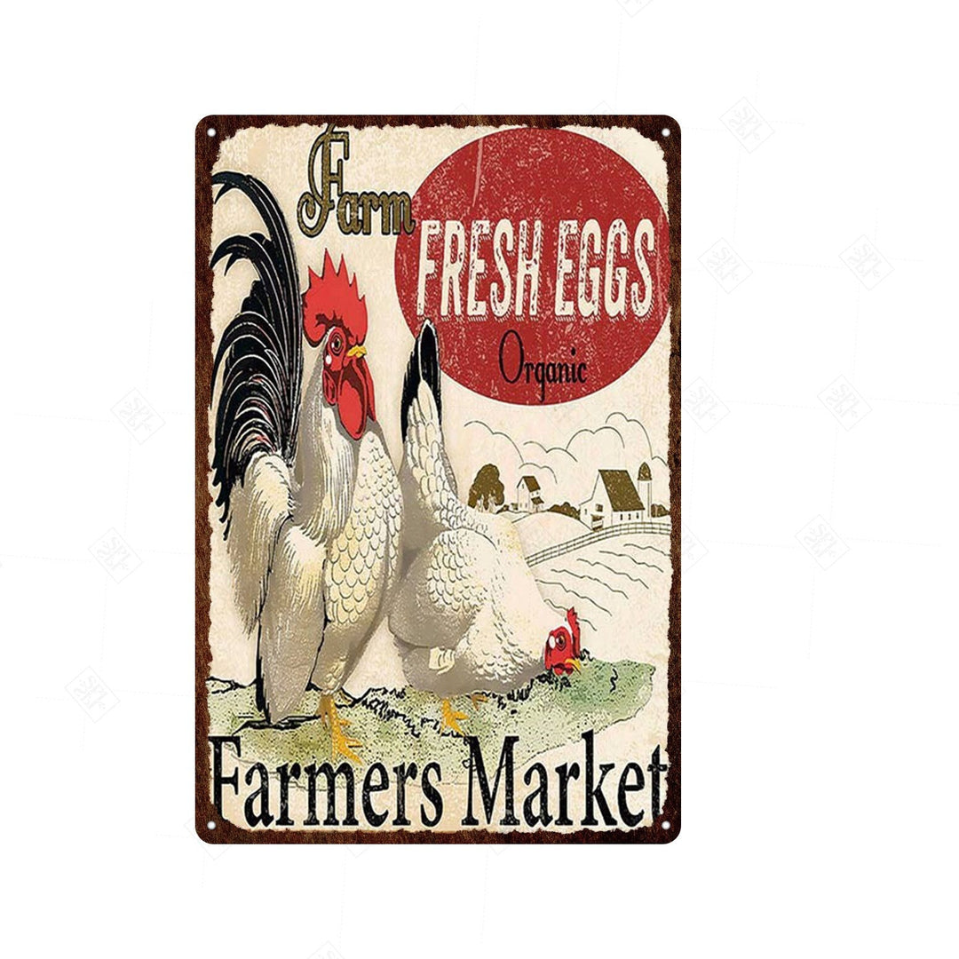 Vintage Chicken And Fresh Eggs Tin Sign: Farmhouse Kitchen Farm Wall Art Decor 6 / 20X30Cm Painting