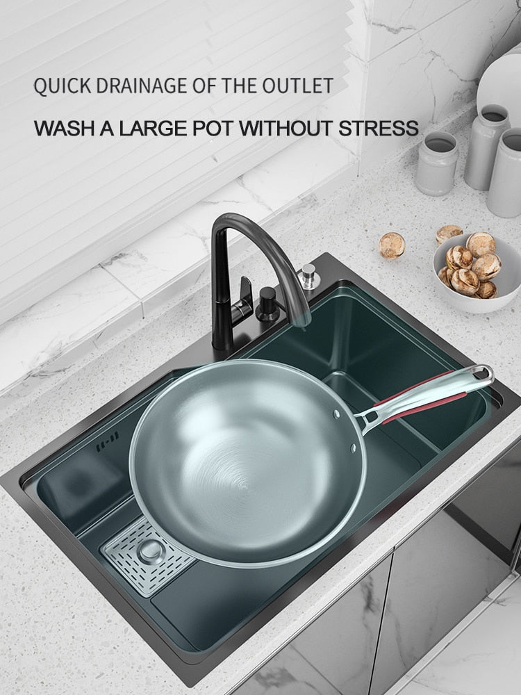 Kitchen Sink Large Nano 304 Stainless Steel Bowl Washbasin Household Thickened Under - Counter