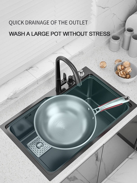 Kitchen Sink Large Nano 304 Stainless Steel Bowl Washbasin Household Thickened Under - Counter