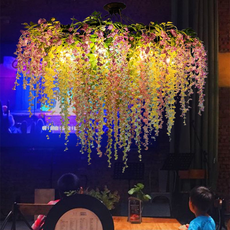 New Romantic Restaurant Tassel Green Plant Chandelier Hot Pot Small Fresh Decoration Pendant Light