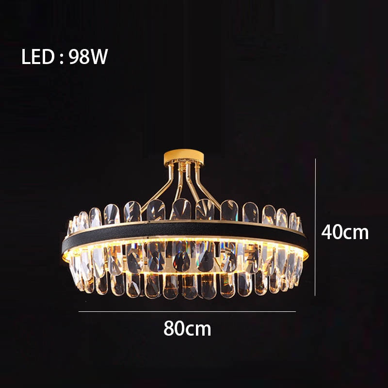 Crystal Dimmable Led Light Ceiling Chandeliers Black Leather Luxury Lustres Round Hanging Lamps