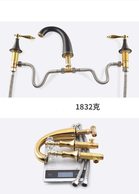 New Basin Faucet Bathroom Widespread Three Holes 8 Inch Brass Water Mixer Tap Gold Black Water Sink