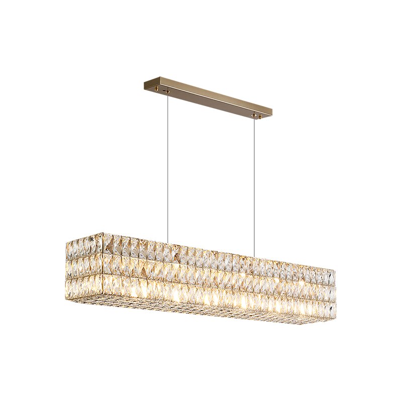 Modern Gold Led Long Crystal Chandelier Luxury Home Lamp Glossy Rectangle Living Room Dining