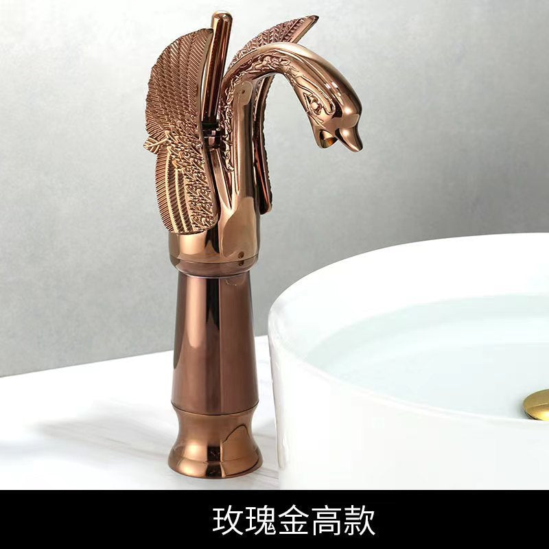 Luxury Bathroom Faucet Basin Vintage Full Copper Hot And Cold Water Swan Shaped Single Handle Black