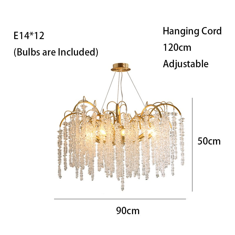 Crystal Wistaria Led Lights Ceiling Chandeliers New Luxury Gold Remote Control Hanging Lamps Home