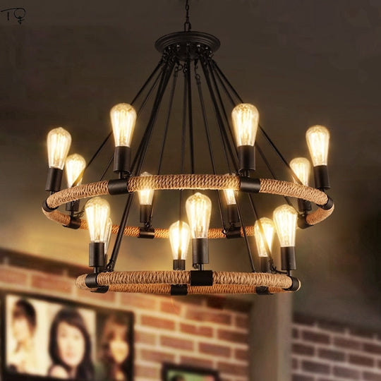 Vintage Retro Hemp Rope Industrial Pendant Light For Living Room Home Design Kitchen Fixtures