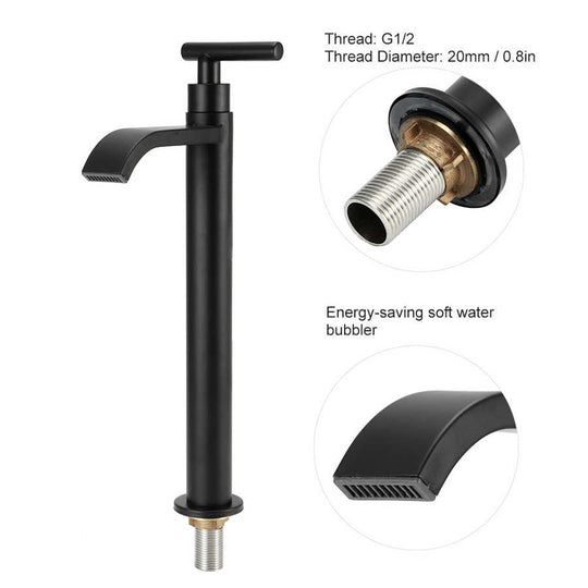G1/2 304 Stainless Steel Water Tap Single Cold Washbasin Sink Faucet Countertop Basin Black Kitchen