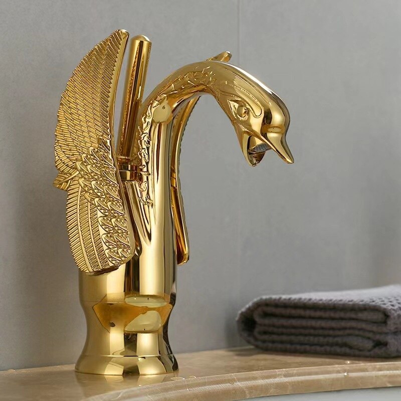 Luxury Bathroom Faucet Basin Vintage Full Copper Hot And Cold Water Swan Shaped Single Handle Black