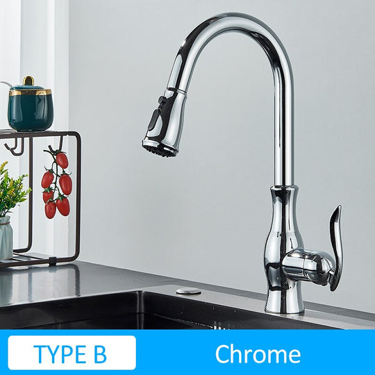 Black Kitchen Faucets Pull Out Sink Mixer Tap Single Lever Water Crane For 360 Rotation Type B -